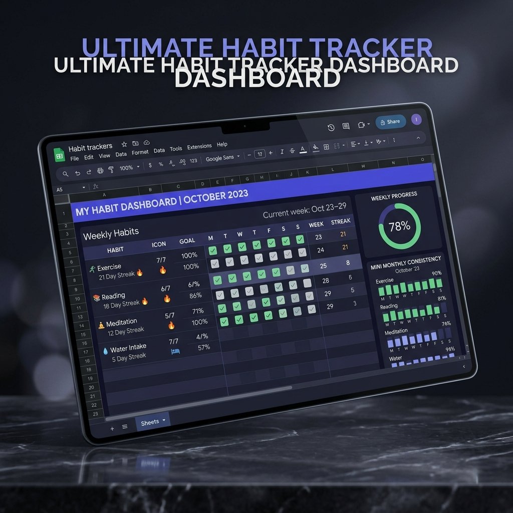 Habit Tracker Dashboard — Google Sheets template with streak counters, progress charts, and daily habit checkboxes